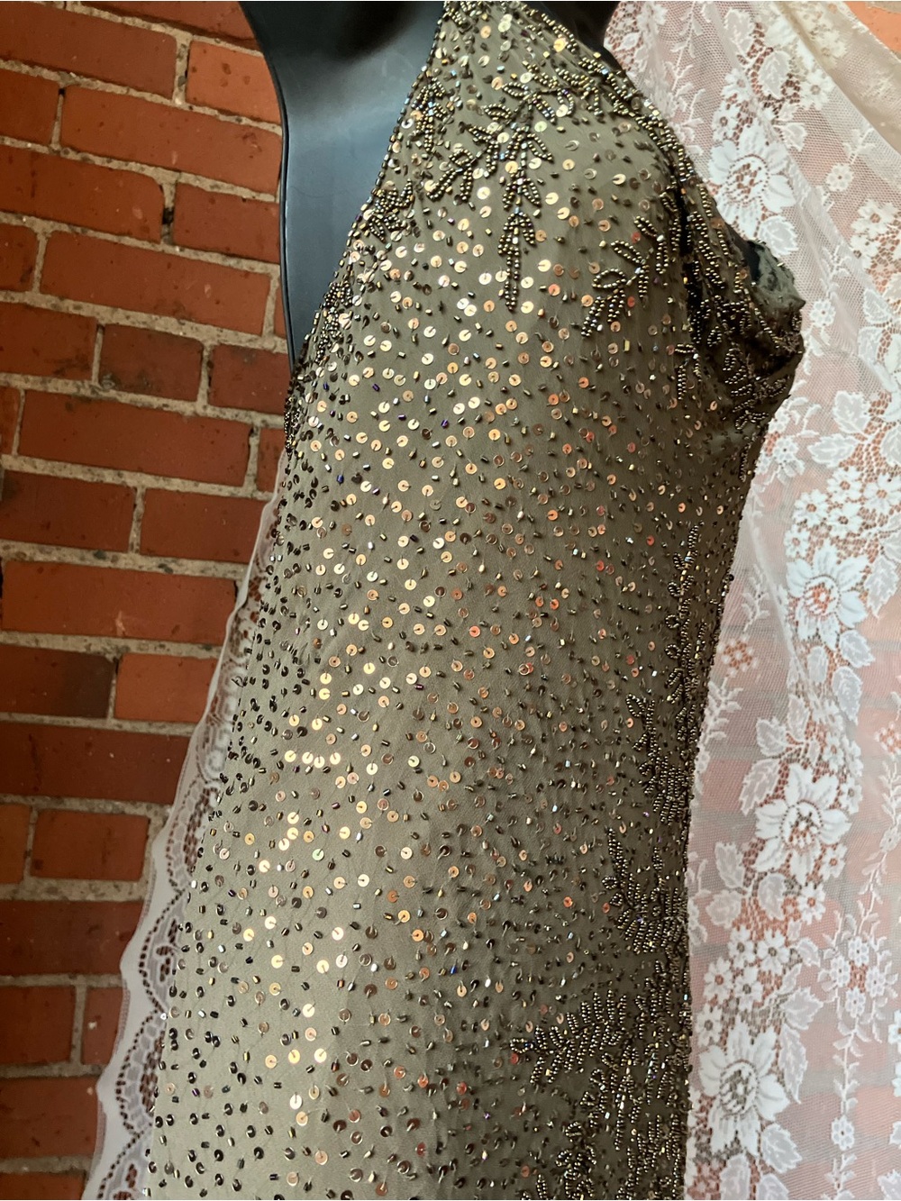 Sue Wong Olive Green Beaded Cowl Neck Camisole - Picture 11 of 16